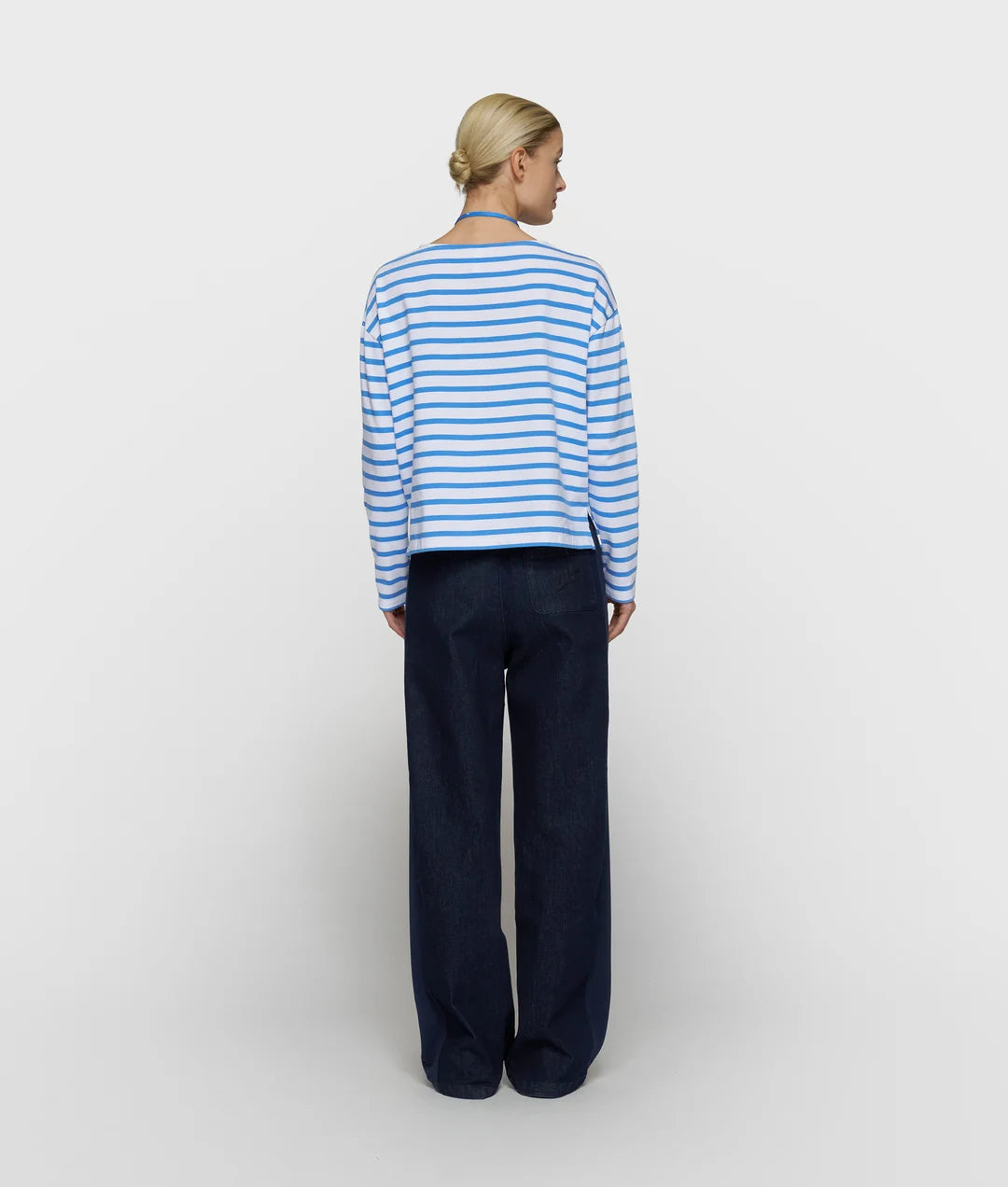 10DAYS | Boat Neck top stripes - White/ultramarin