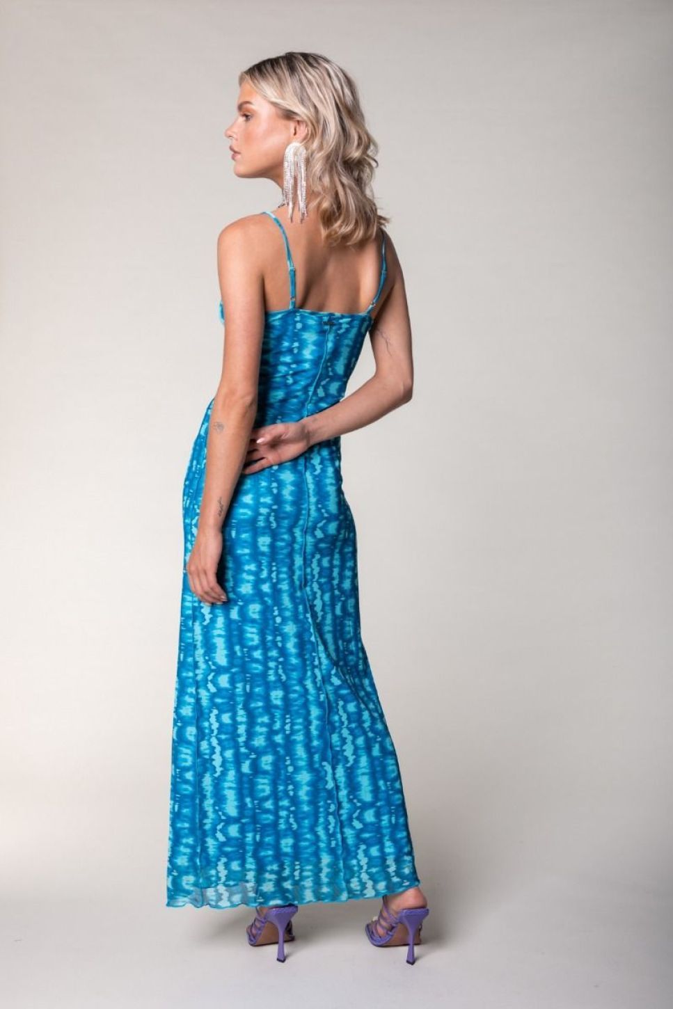 Colourful Rebel | Caia Tie Dye Mesh Maxi Dress SL - Light Turquoise