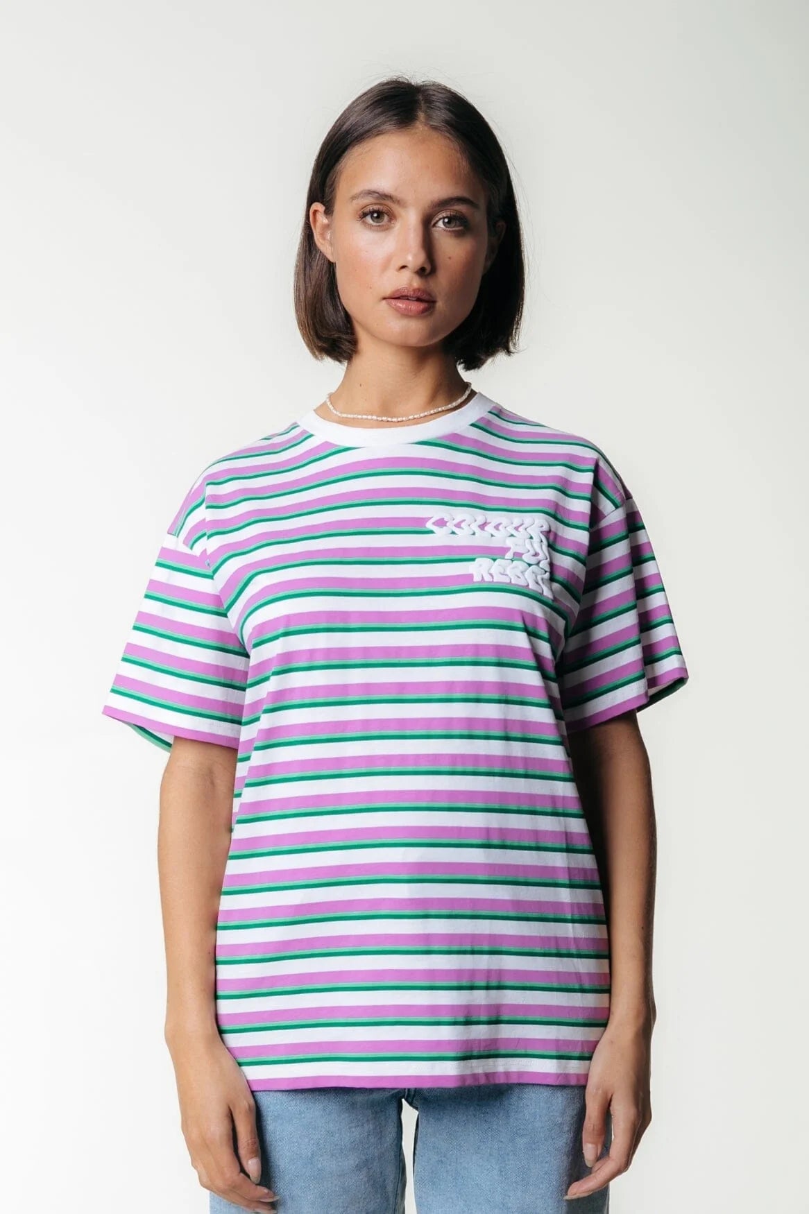 Colourful Rebel | Puff Logo Stripe T-shirt - Pink (WT116547)