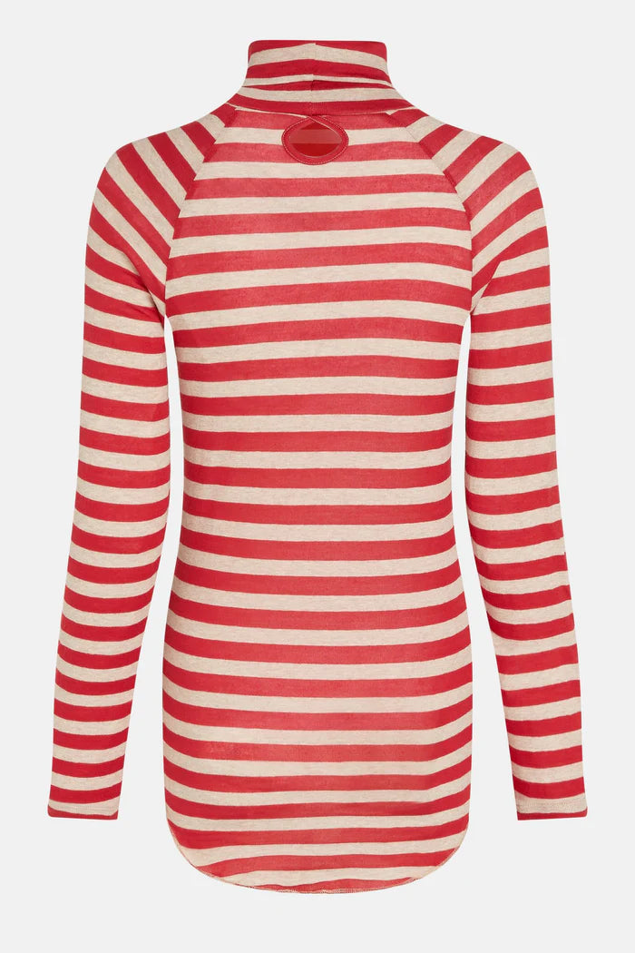 Penn & Ink | Coll Neck Stripe (W23T1037LTD) - Red/Beige Melange