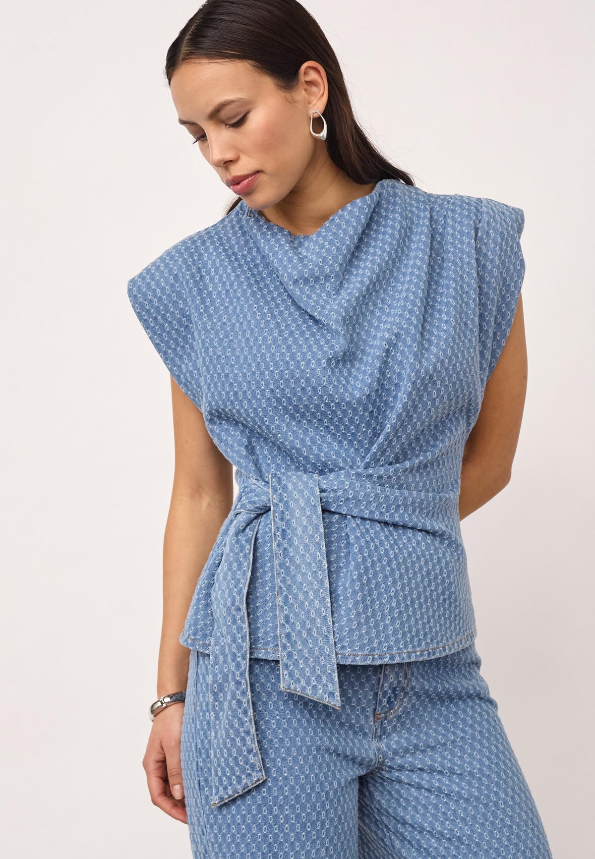 Co'Couture | AntoCC Denim Pleat Top -Light Denim (500177)