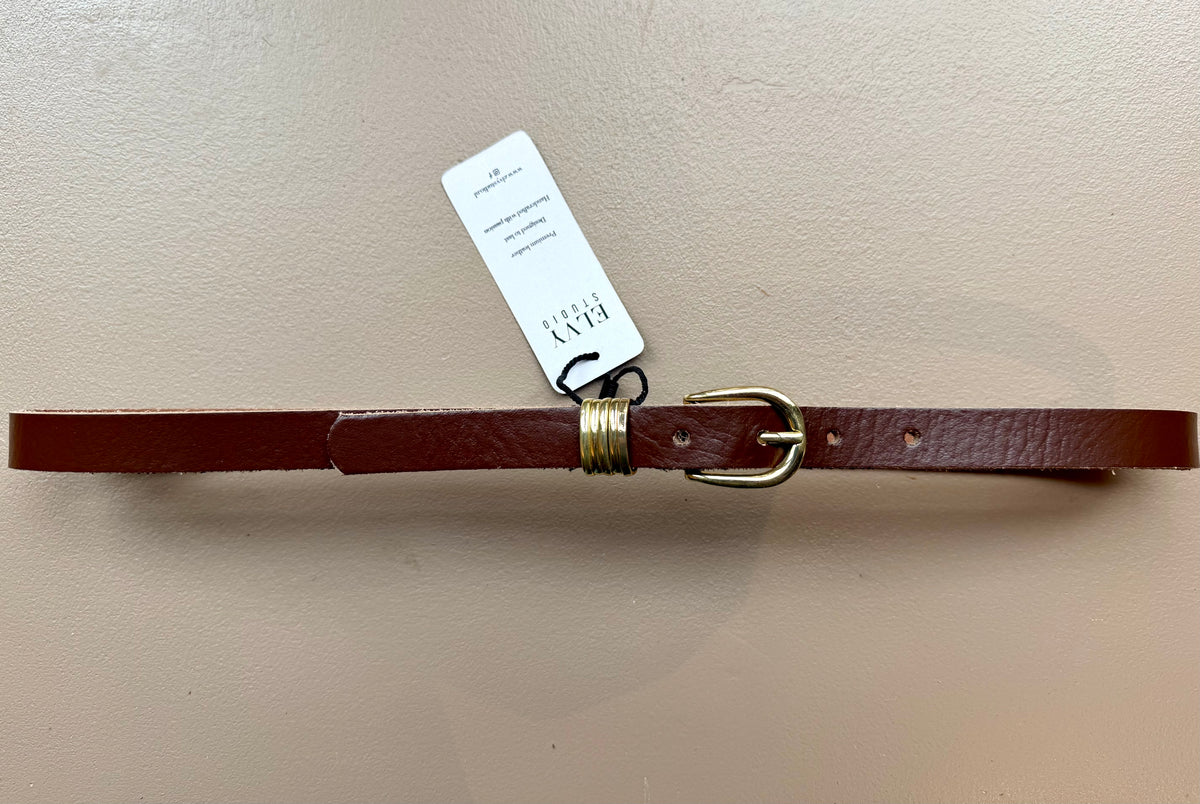 Elvy | Leather Belt - Brown/Gold