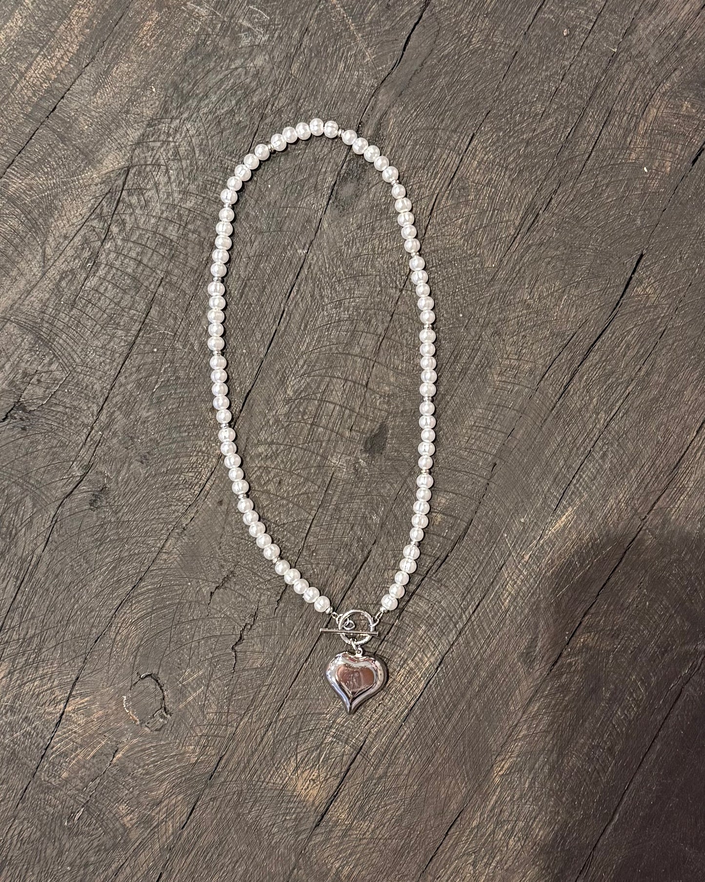 FÍ Sieraden | Parel Ketting Met Hart - Zilver/Goud