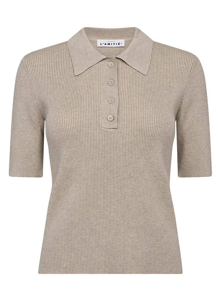 Haute L'amitié | Piccolo SS Polo Rib Knit - Seashell Melange