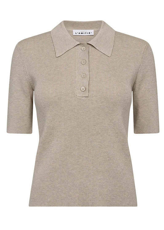 Haute L'amitié | Piccolo SS Polo Rib Knit - Seashell Melange