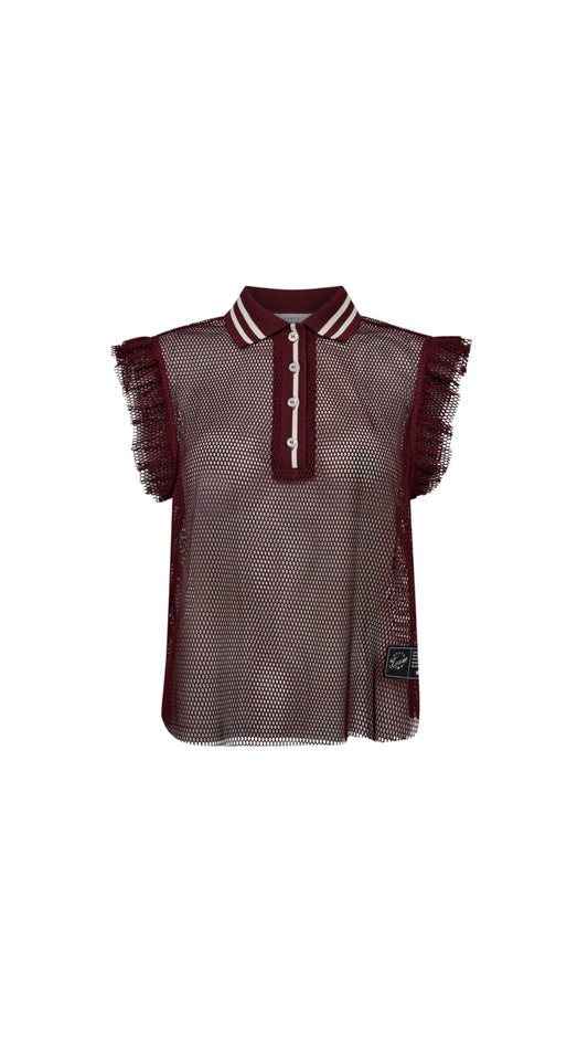 Haute L'Amitié | Net Frill Polo Top - Amarone