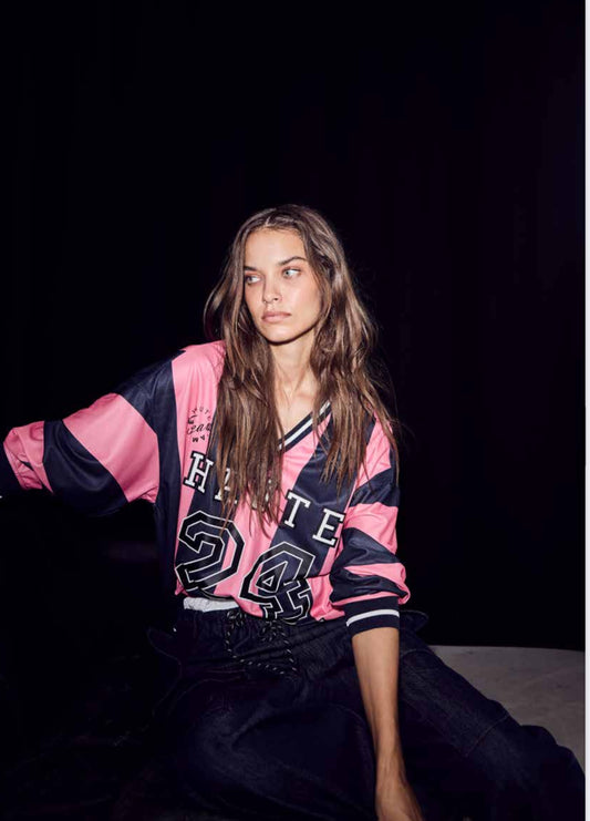 Haute L'amitié | HL24 Stripe Football Blouse - Navy/Pink