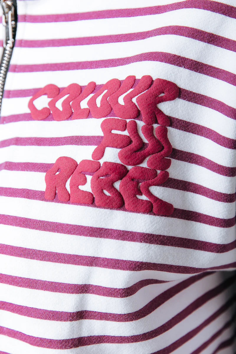 Colourful Rebel | Striped Relaxed Zip Sweat - Off White