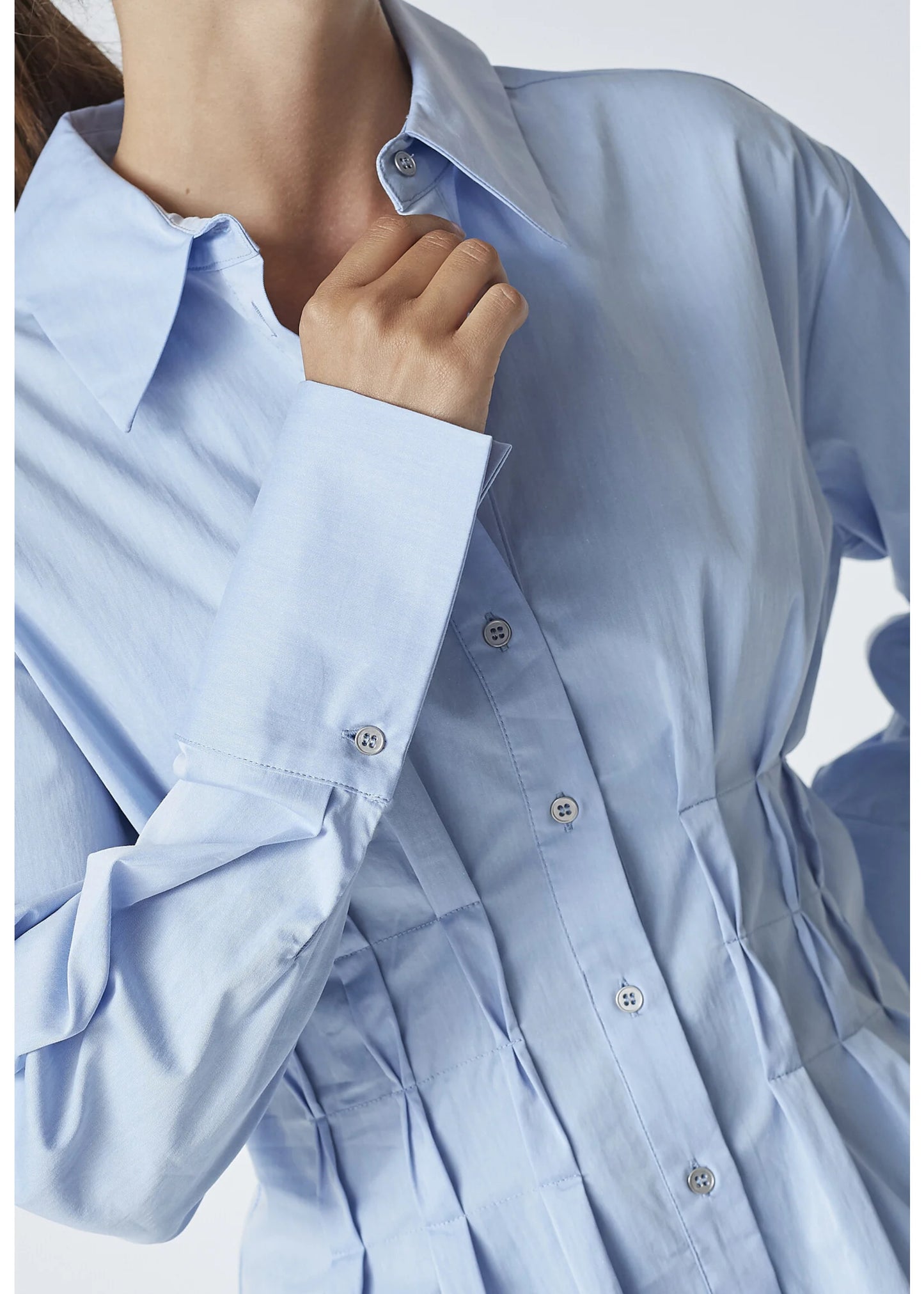 Co'Couture | PoppyCC Pleat Waist Shirt - Pale Blue