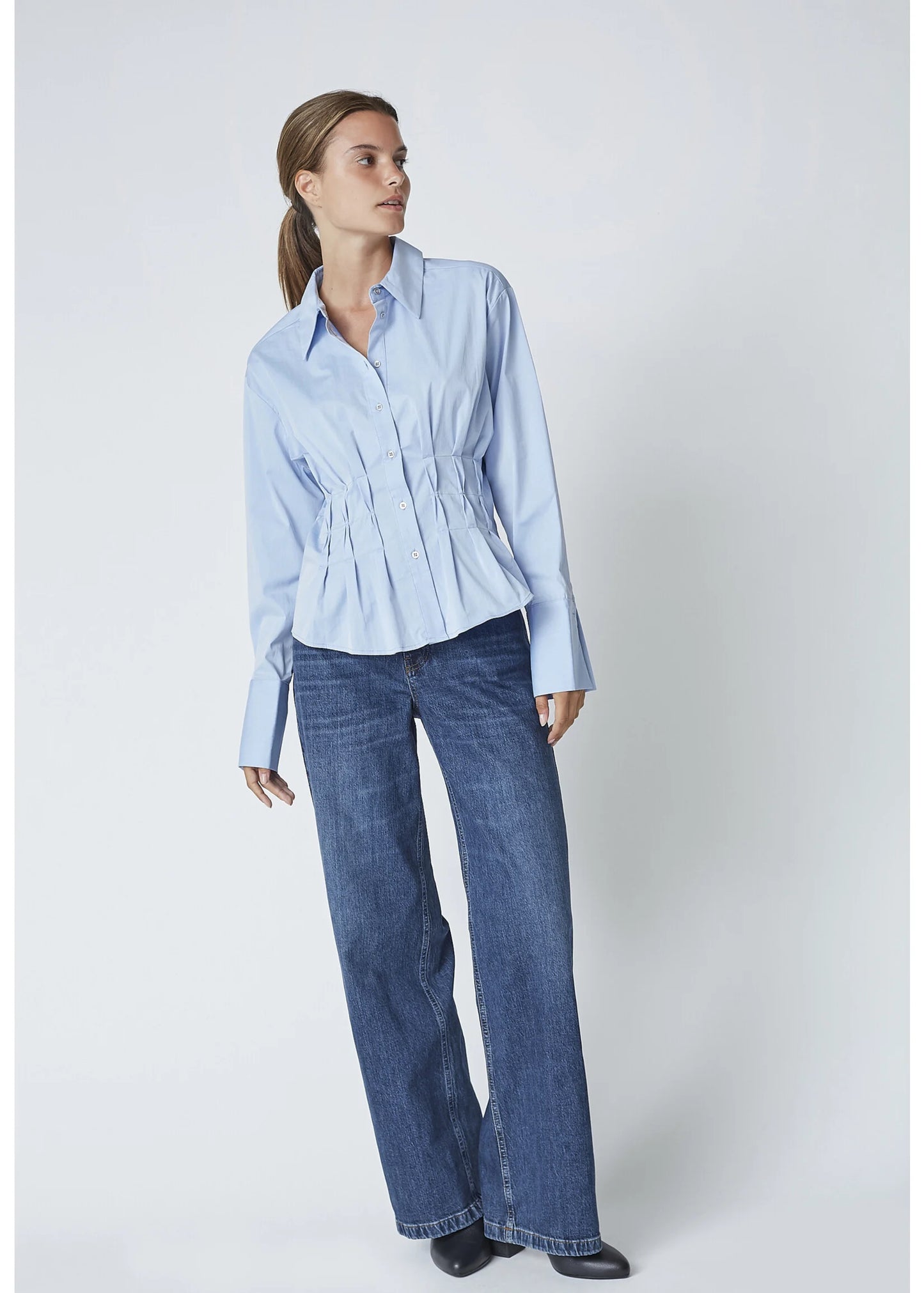 Co'Couture | PoppyCC Pleat Waist Shirt - Pale Blue