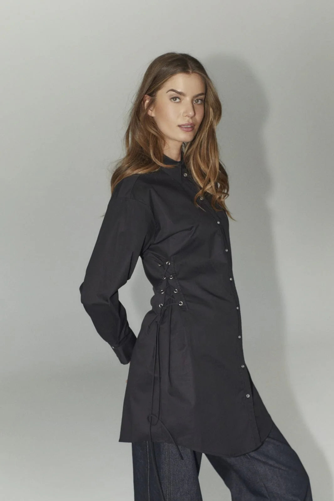 Co'couture | PoppyCC Eyelet Tie Shirt Dress - Black (36525)