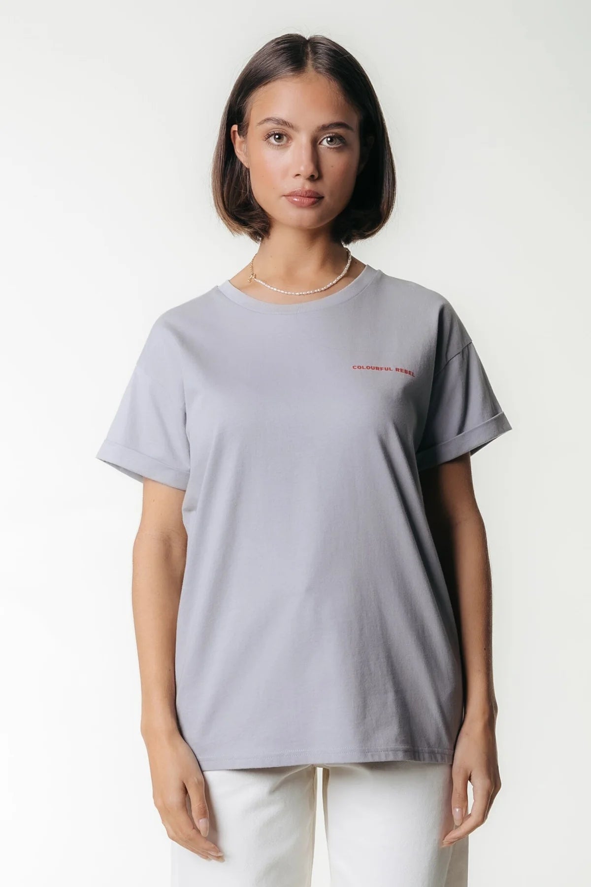 Colourful Rebel | Tropical Beach Tour Boxy Tee - Light grey