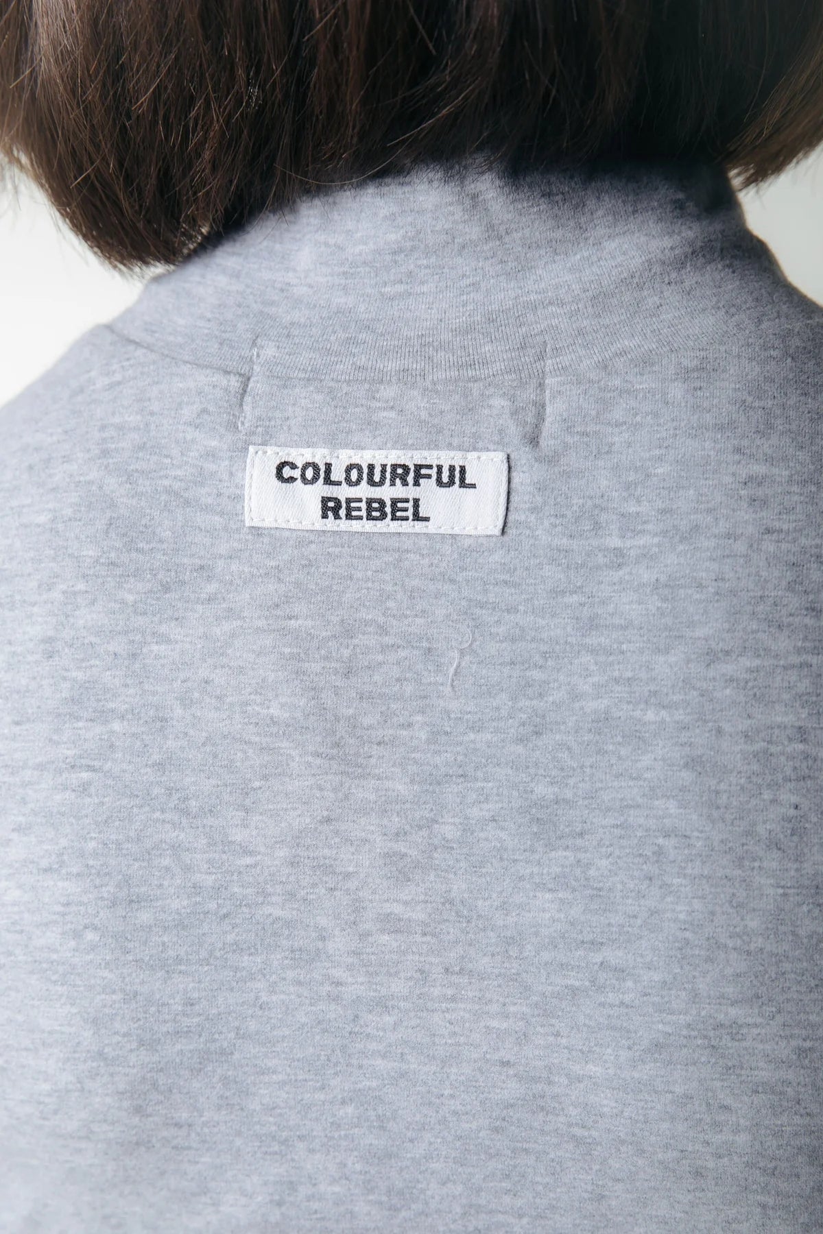 Colourful Rebel | Uni Logo Fitted Turtleneck Top - Medium grey Melange