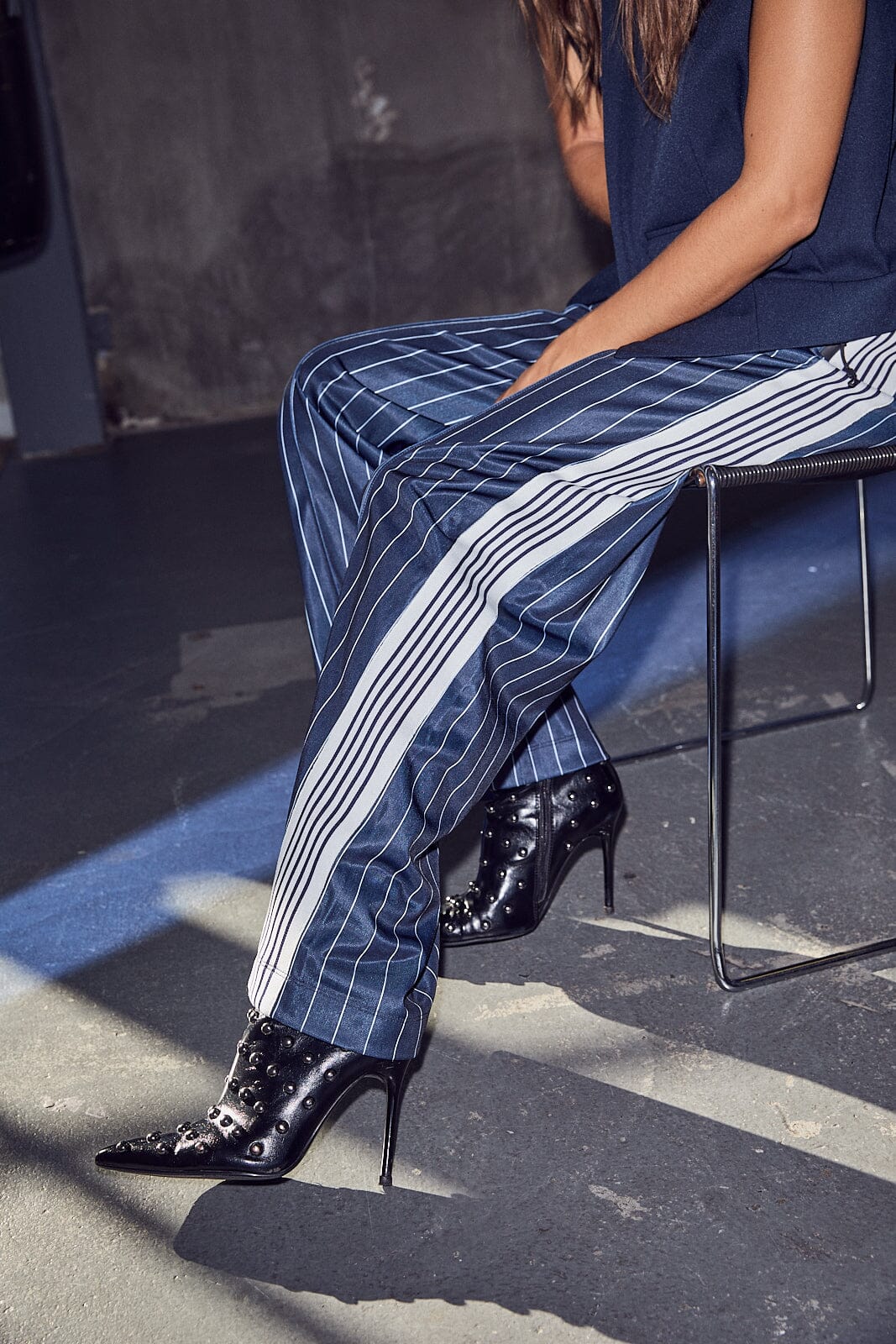 Haute L'Amitié | Baggy Pin Stripe Track Tall Pants - Navy (HL10493)