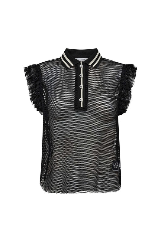Haute L'Amitié | Net Frill Polo Top - Black