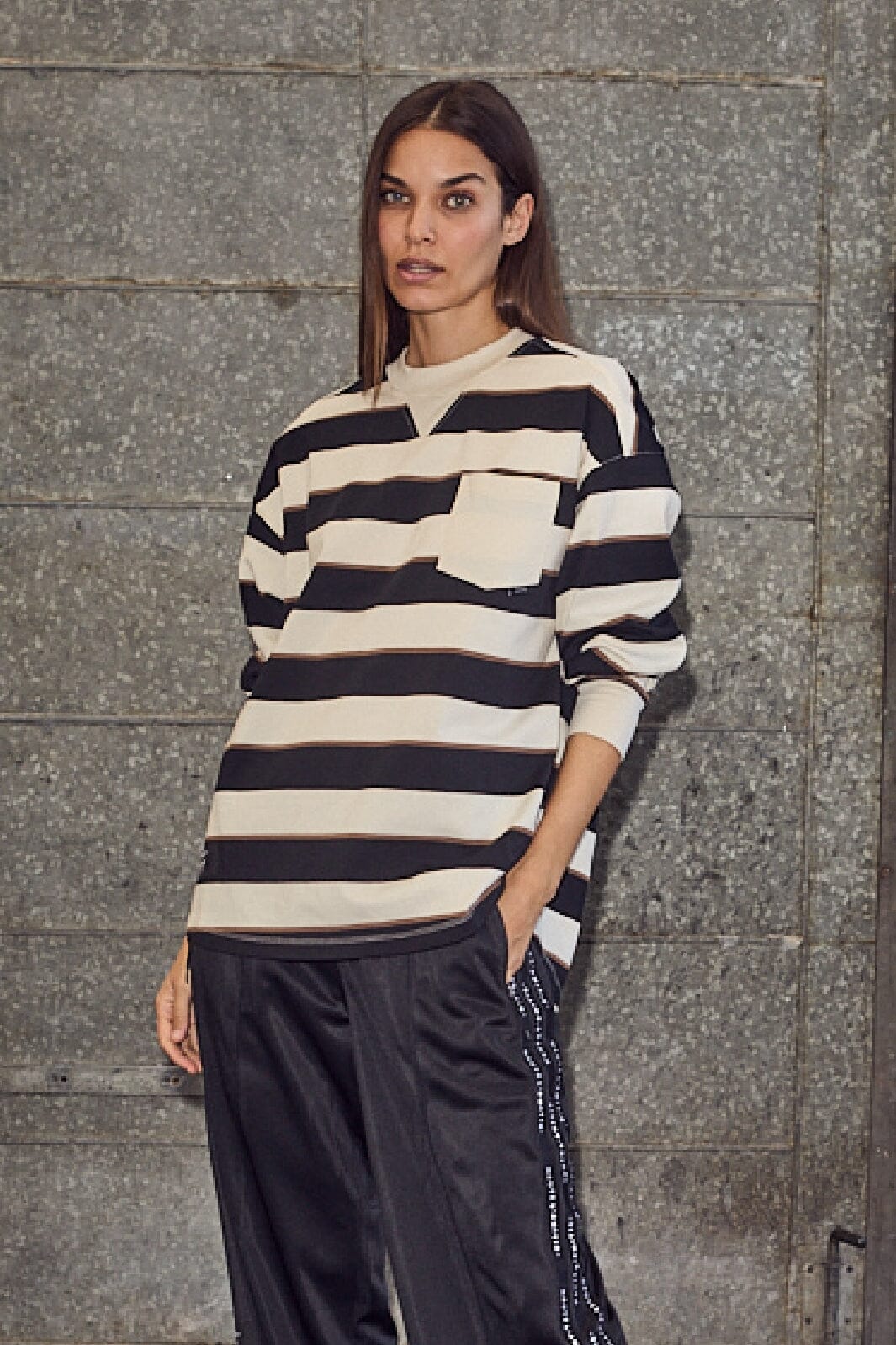 Haute l'Amitié | Veronica Stripe Tee Sweat - Offwhite Black (HL10295)
