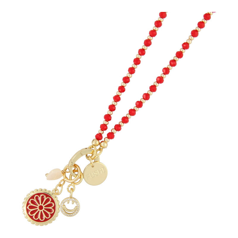 Fushi | Ketting met facet glaskralen - Rood