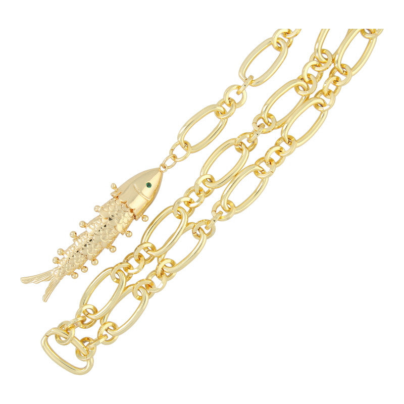 Fushi | Ketting schakel met gouden bewegende vis
