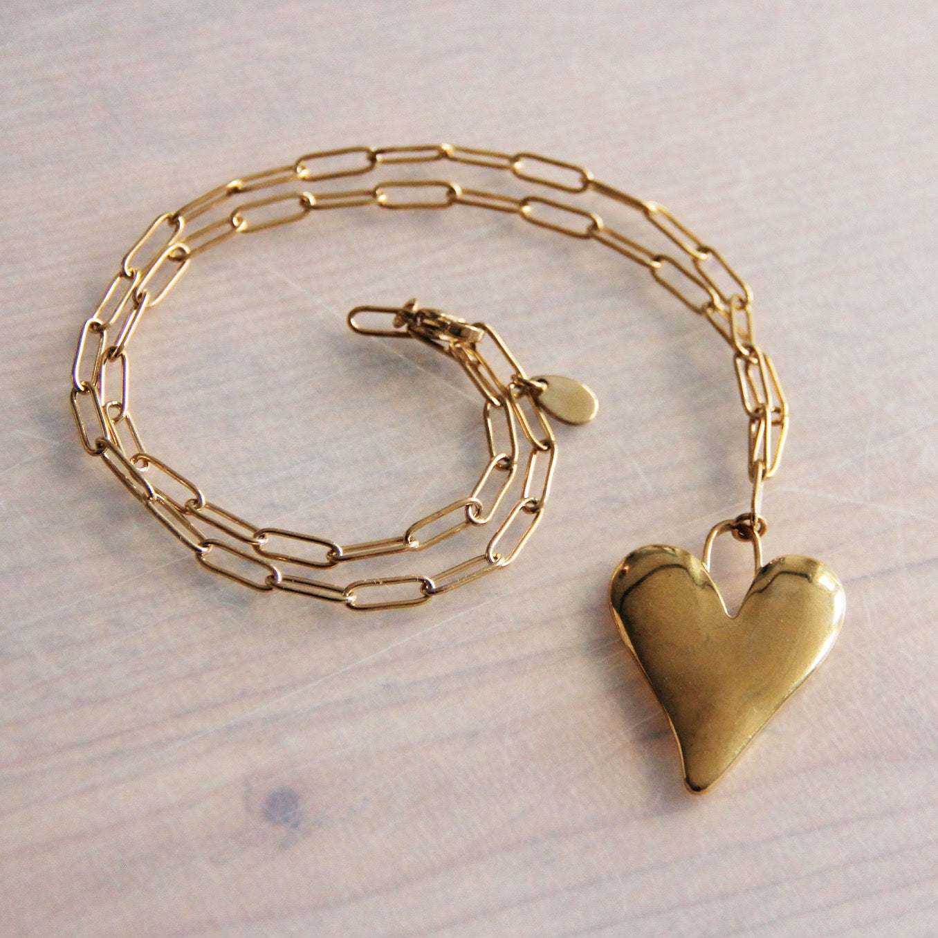 Bazou | RVS D-chain kettinkje met XL hart – goud – FW273