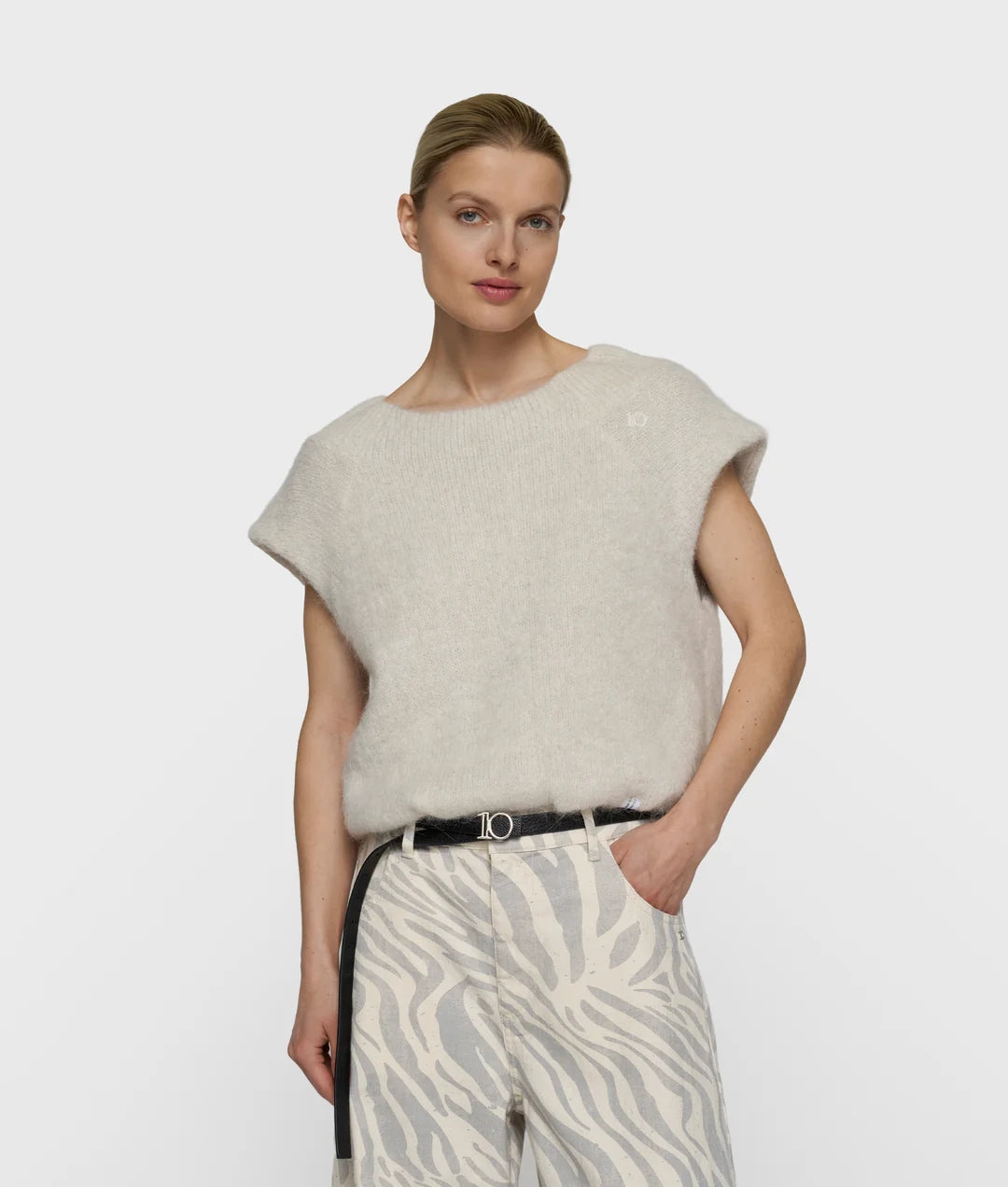 10DAYS | Balloon hairy knit top lurex - ecru