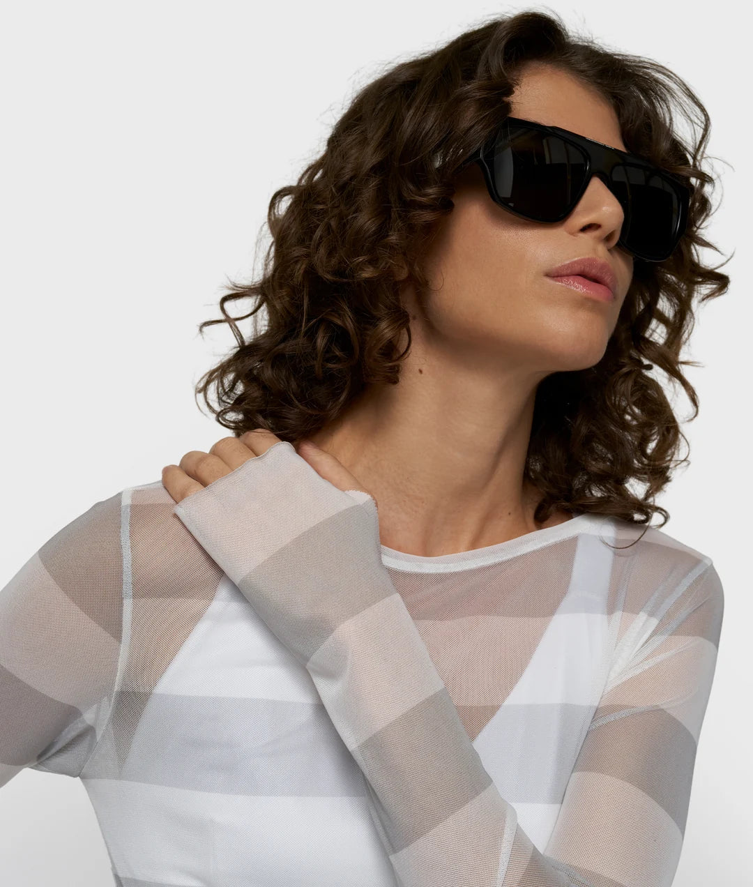 10DAYS | Mesh long sleeve stripes - White/ston