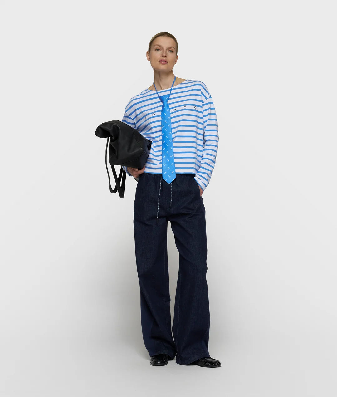10DAYS | Boat Neck top stripes - White/ultramarin