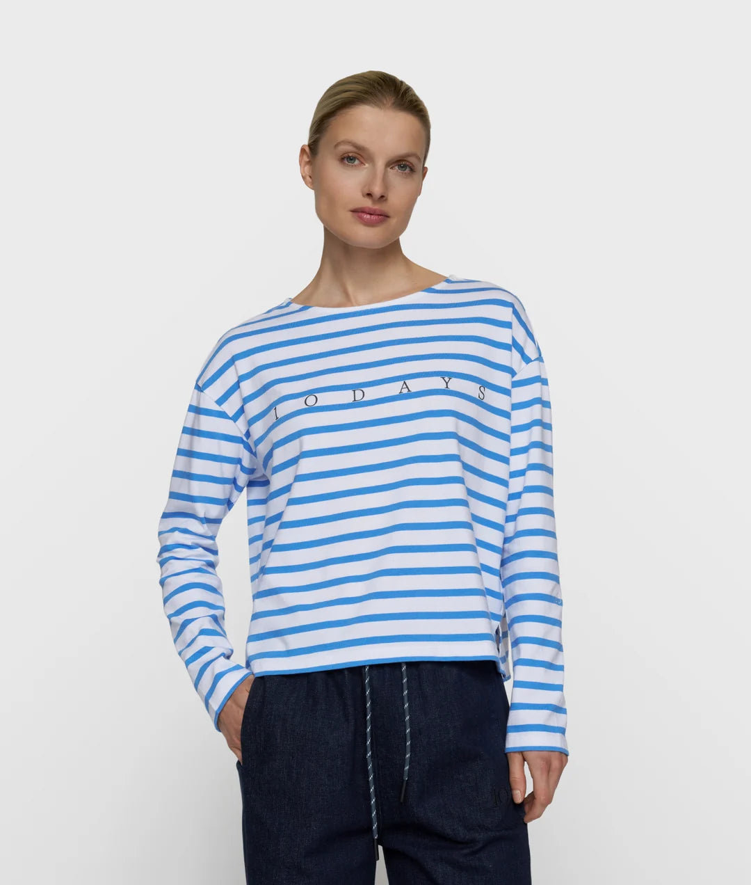 10DAYS | Boat Neck top stripes - White/ultramarin