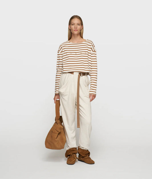 10DAYS | Boat Neck Top Stripes - Ecru/Suede