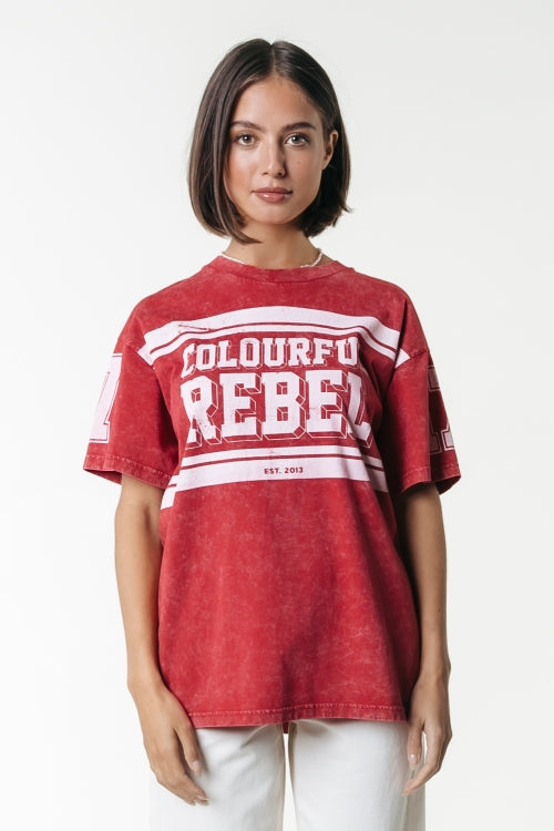Colourful Rebel | Logo Block Acid Wash Loosefit Tee - Red (WT116731)
