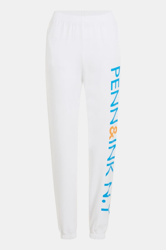 Penn & Ink | Trouser Print S24F1468LTD - White/French Blue