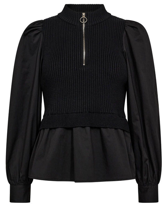 Co'Couture | ElisabethCC Mix Zip Knit - Black (32192)
