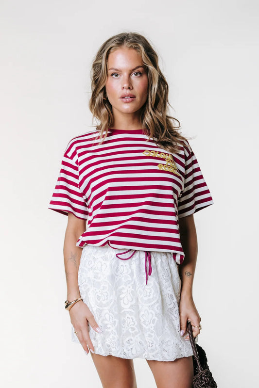 Colourful Rebel | Puff Logo Stripe Loosest Tee - Deep Burgundy (WT117807)