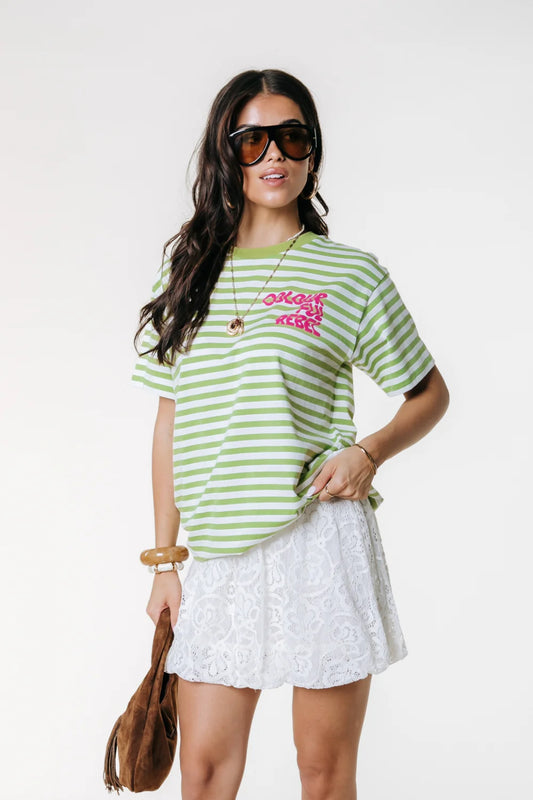 Colourful Rebel | Puff Logo Stripe Loosest Tee - Pickle Green (WT117805)