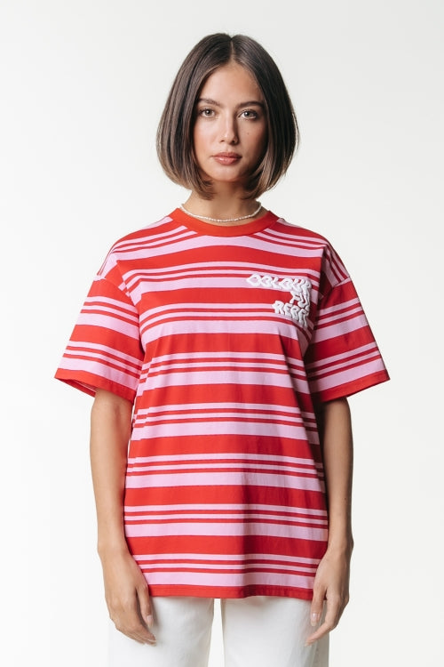 Colourful Rebel | Puff Logo Stripe Loosefit Tee - Pink (WT116878)