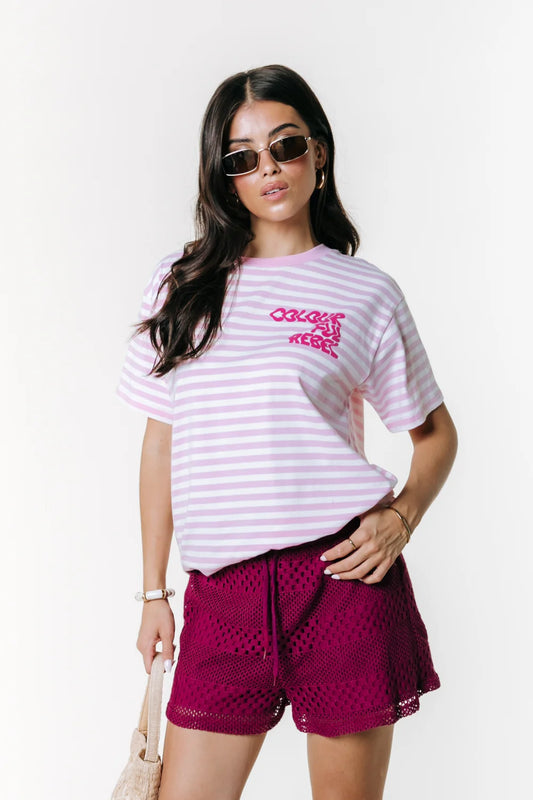 Colourful Rebel | Puff Logo Stripe Loosest Tee - Light Pink (WT117806)