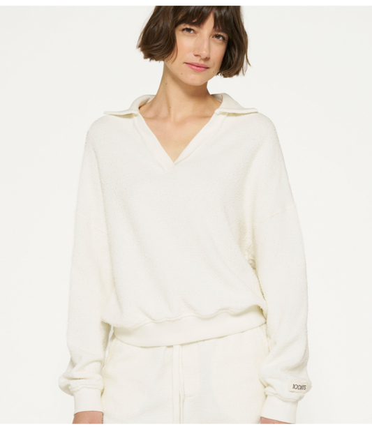 10Days | Trui Texture Fleece Polo Sweater Ecru
