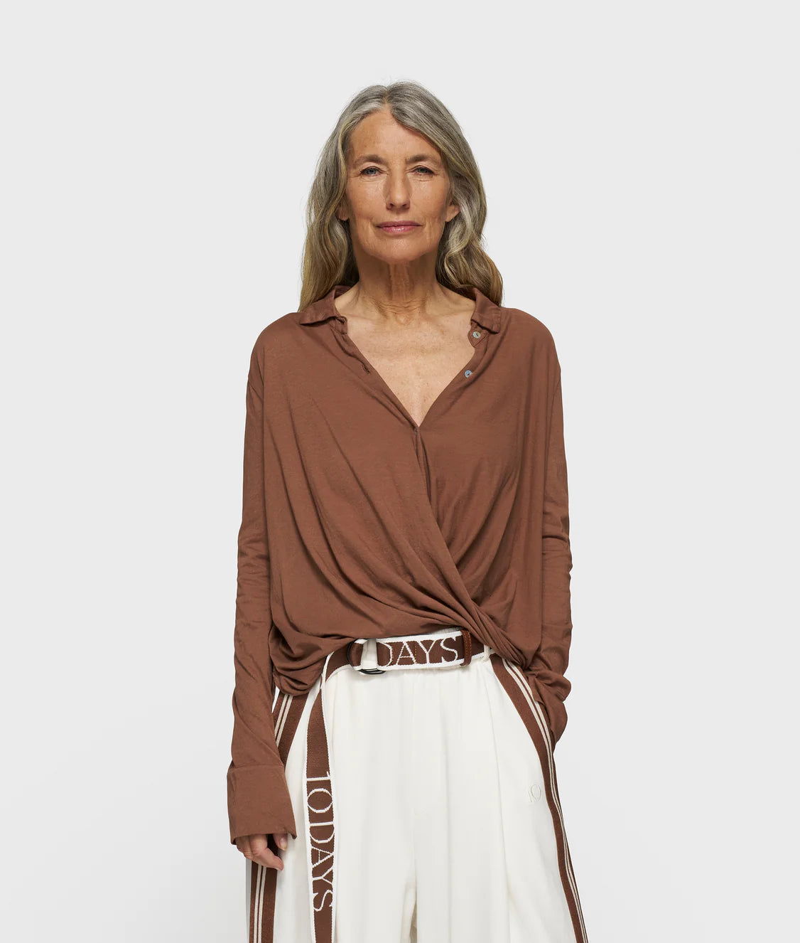 10DAYS | Wrap Blouse - Truffle (20-403-5203)