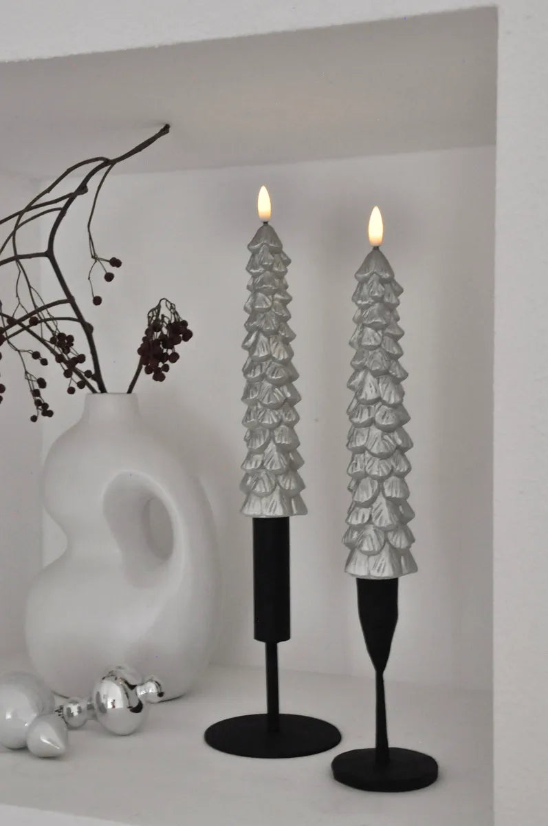 FÍ Dokkum | LED X-Mas Tree Kaarsen Zilver – Set van 2