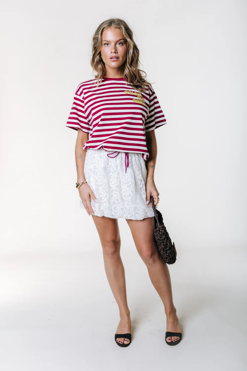 Colourful Rebel | Puff Logo Stripe Loosest Tee - Deep Burgundy (WT117807)