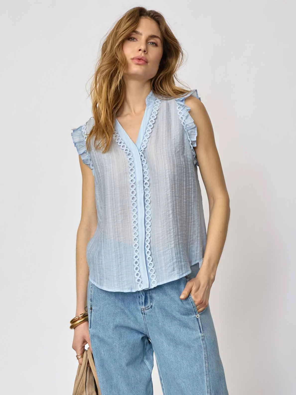 Co'Couture | ReggieCC Frill Top - Pale Blue (45120)