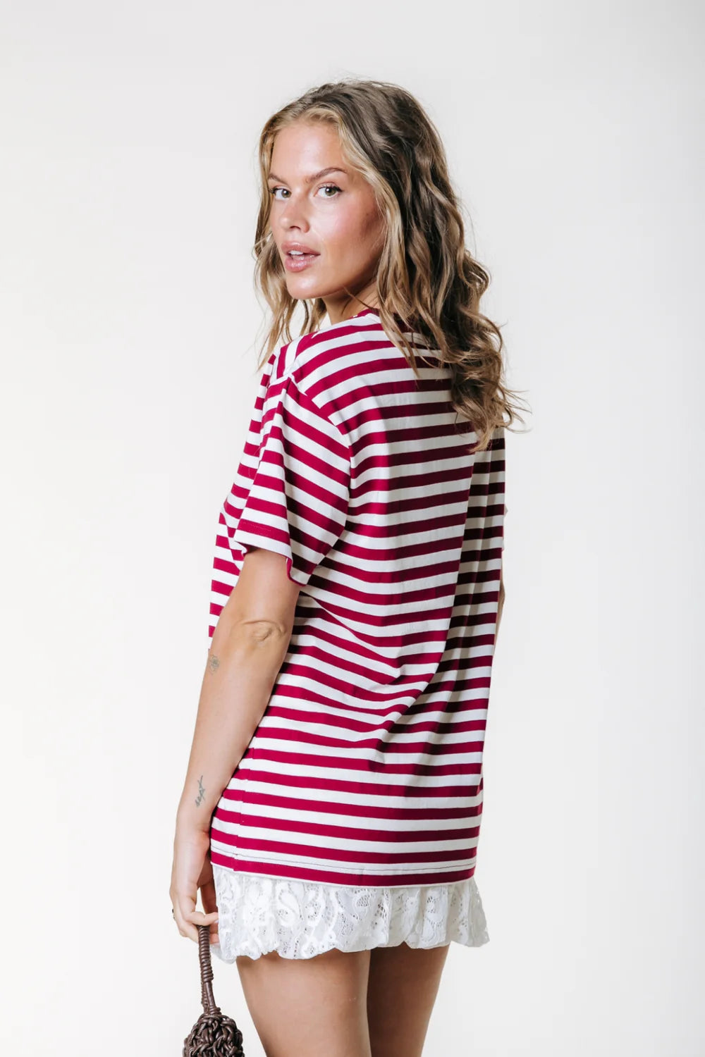 Colourful Rebel | Puff Logo Stripe Loosest Tee - Deep Burgundy (WT117807)