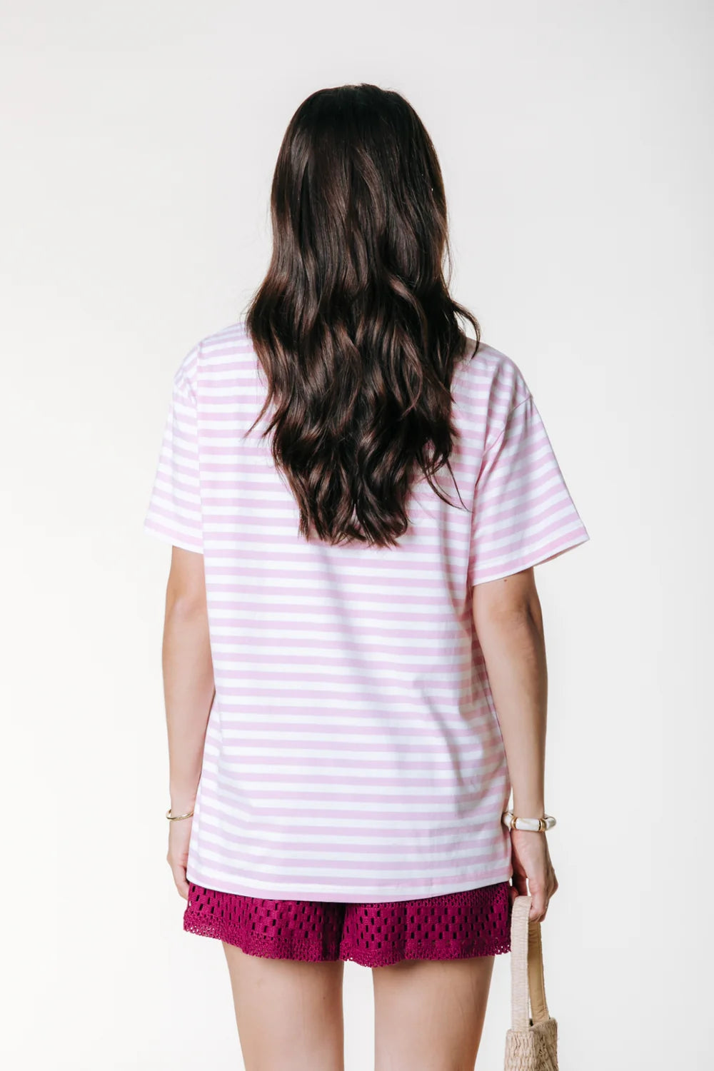 Colourful Rebel | Puff Logo Stripe Loosest Tee - Light Pink (WT117806)