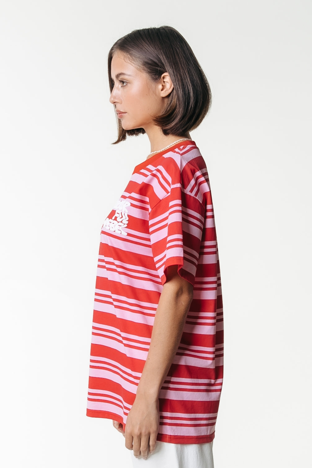 Colourful Rebel | Puff Logo Stripe Loosefit Tee - Pink (WT116878)