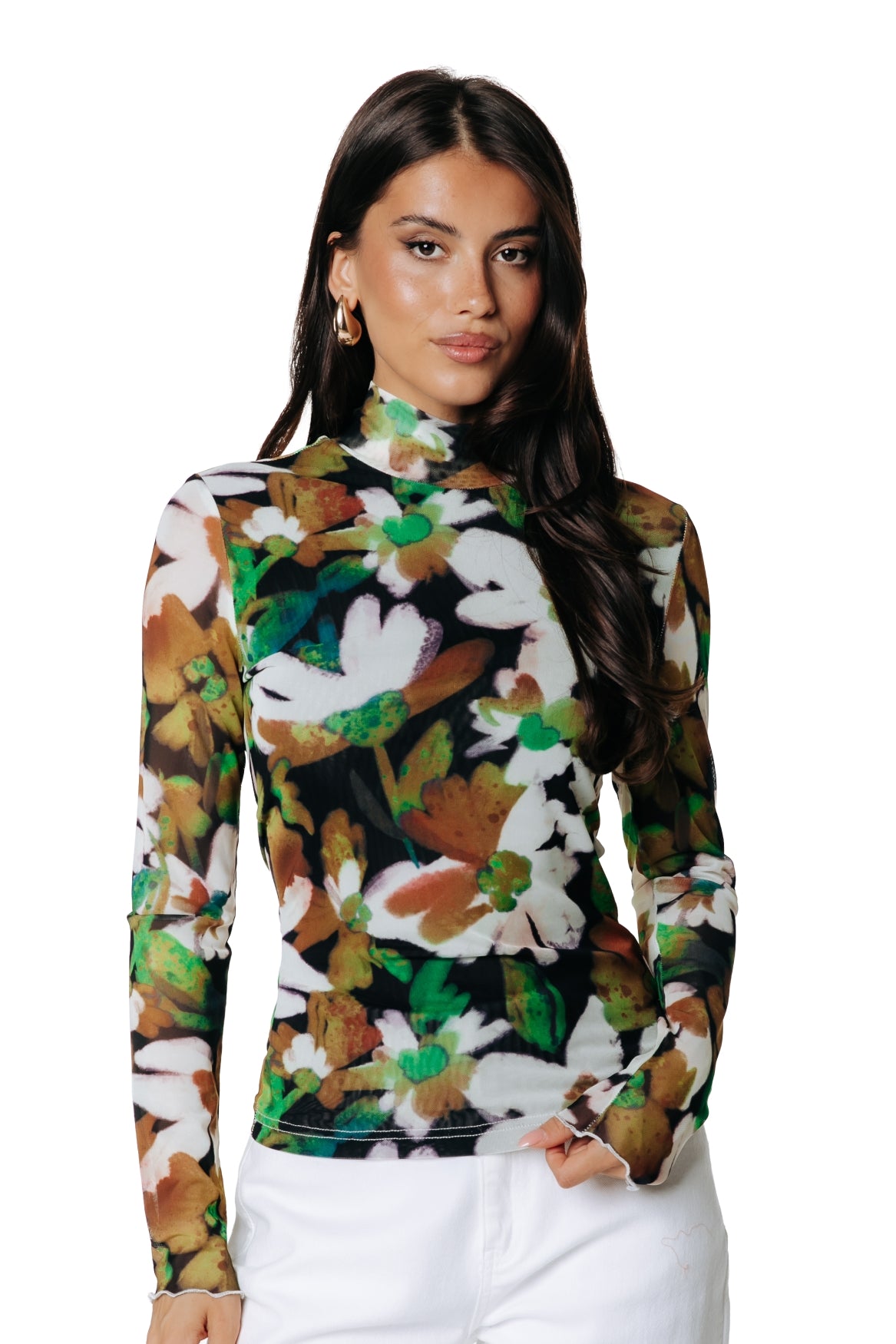 Colourful Rebel | Neyo Flower Mesh Turtleneck Top