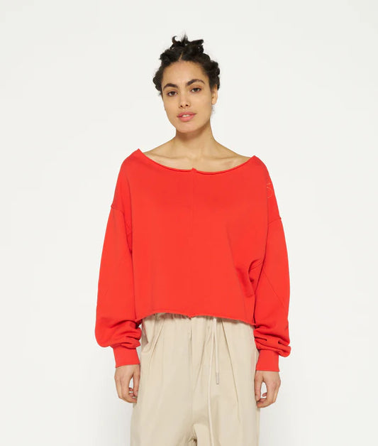 10Days | Cropped Boat Neck Sweater - Poppy Red