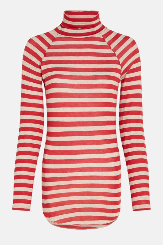 Penn & Ink | Coll Neck Stripe (W23T1037LTD) - Red/Beige Melange
