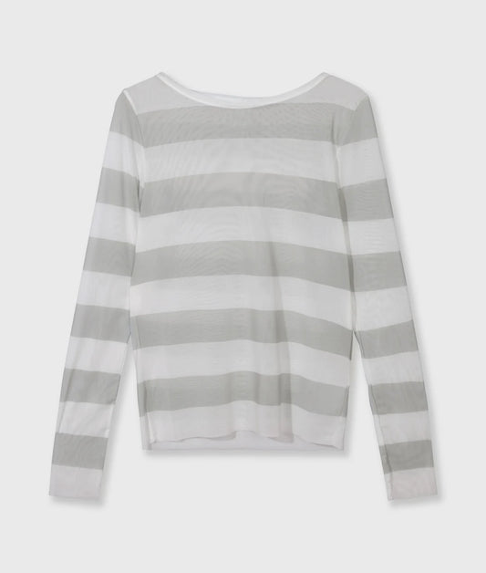 10DAYS | Mesh long sleeve stripes - White/ston