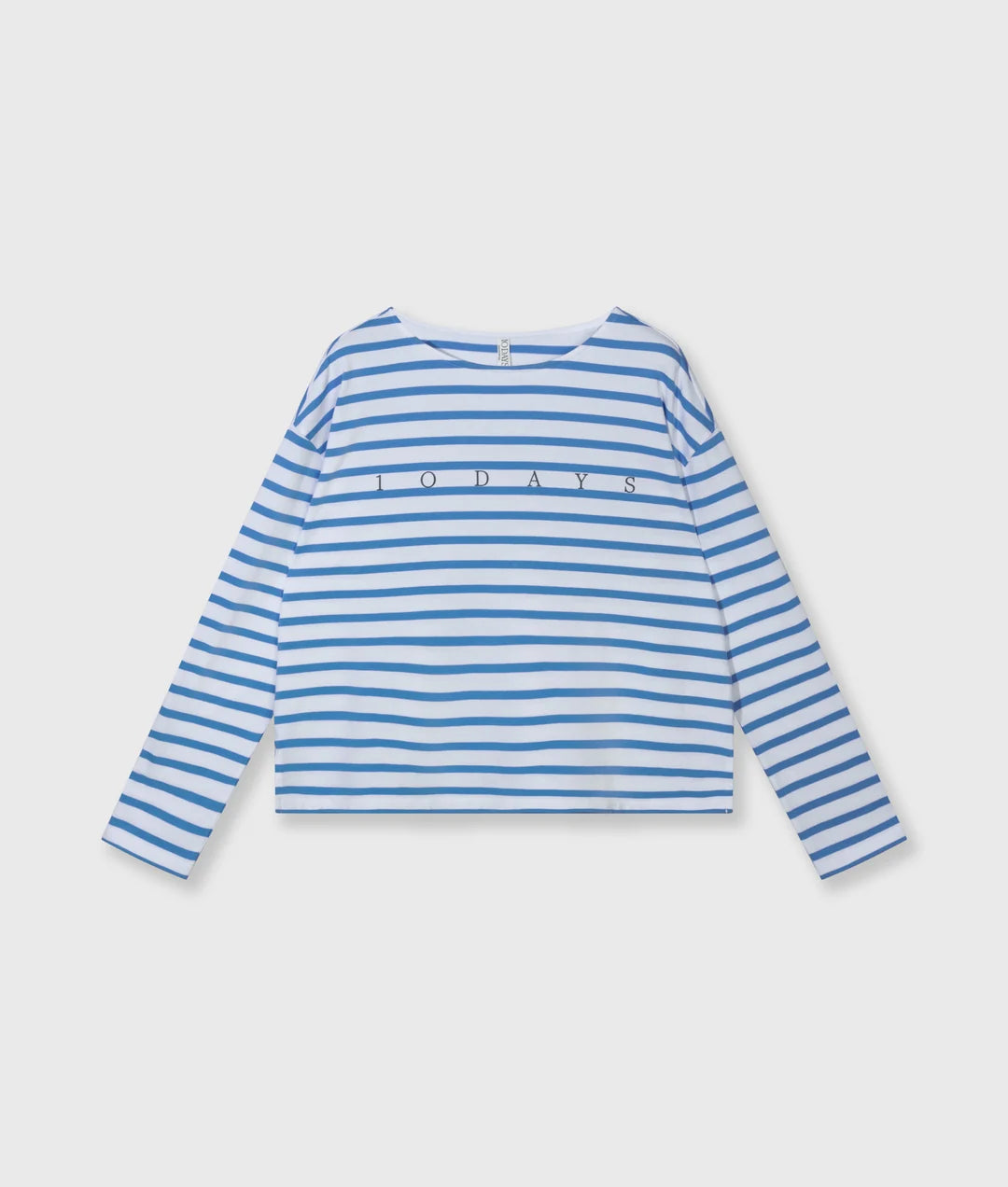 10DAYS | Boat Neck top stripes - White/ultramarin