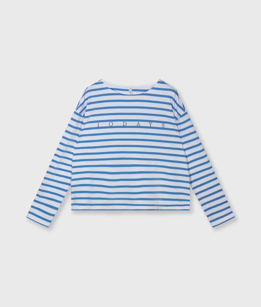 10DAYS | Boat Neck top stripes - White/ultramarin