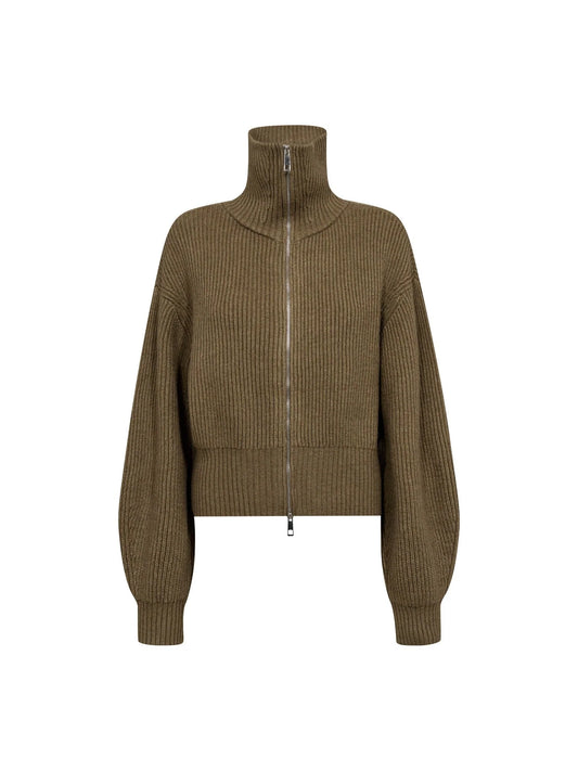 Co'Couture | RowCC Zip Knit Cardigan - Army (500027)